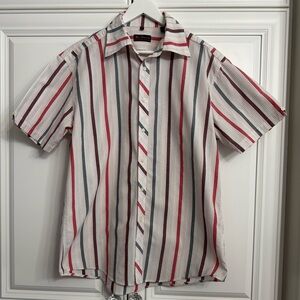 Ben Sherman Men’s Size L Short Sleeve Casual Button Up Shirt White with Stripes